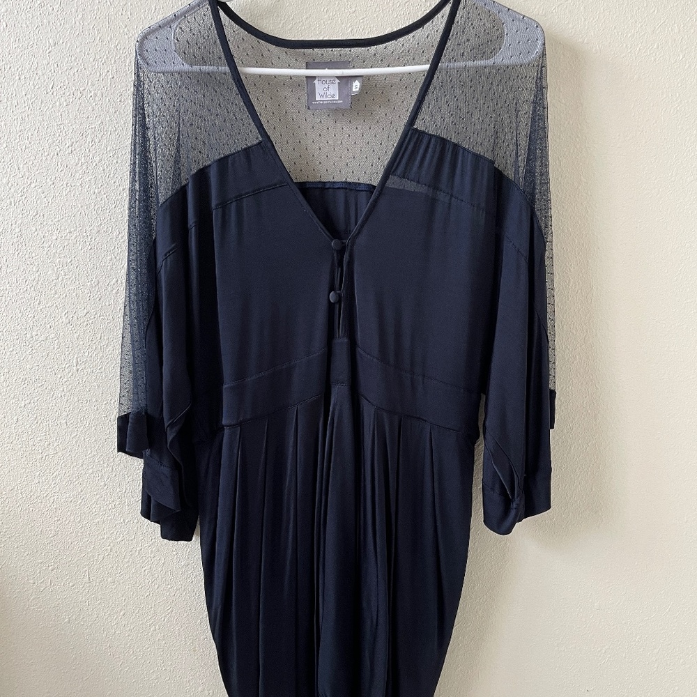 House of Wilde Navy Blue Dress with Lace, Size Small, Sheer